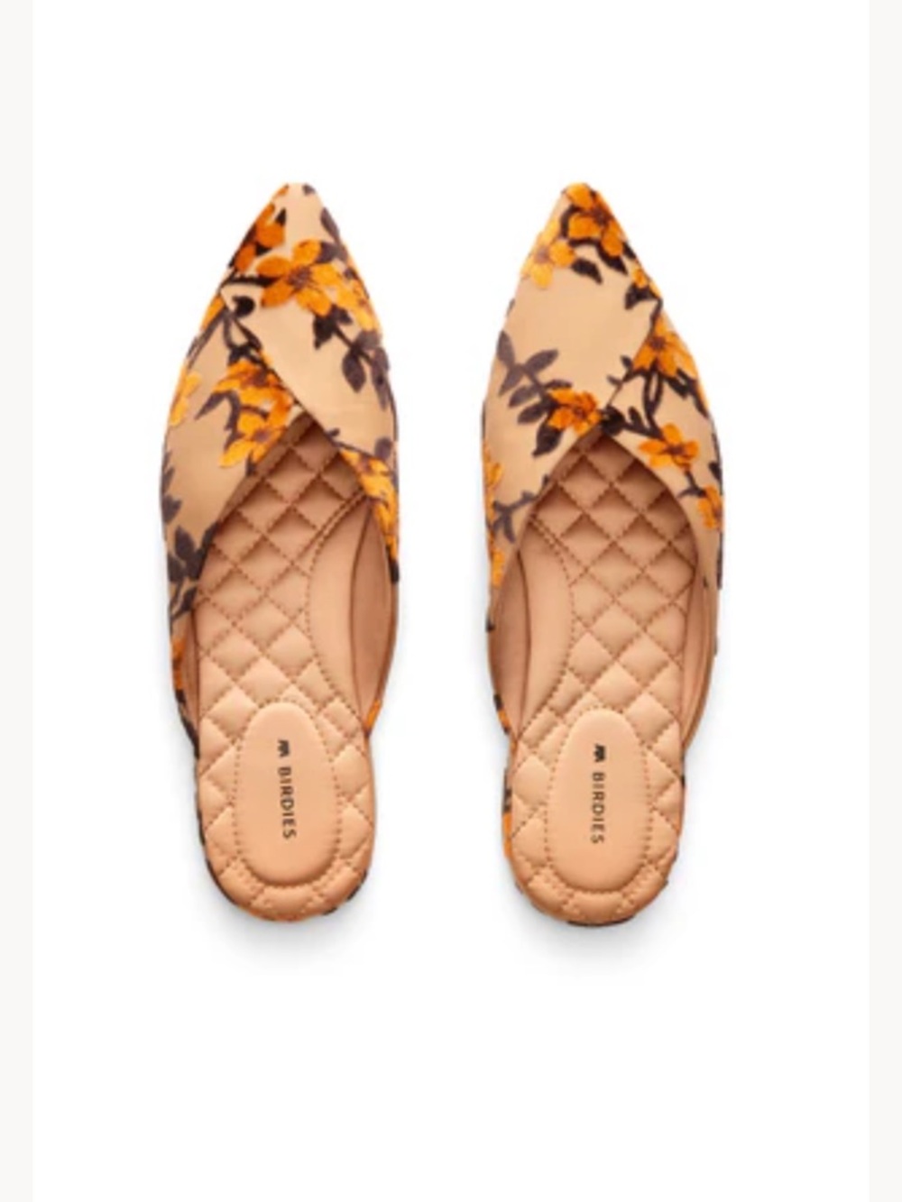 Birdies Limited Edition Swan Floral Pointed-Toe Slide - Beige w/ Marigold Floral